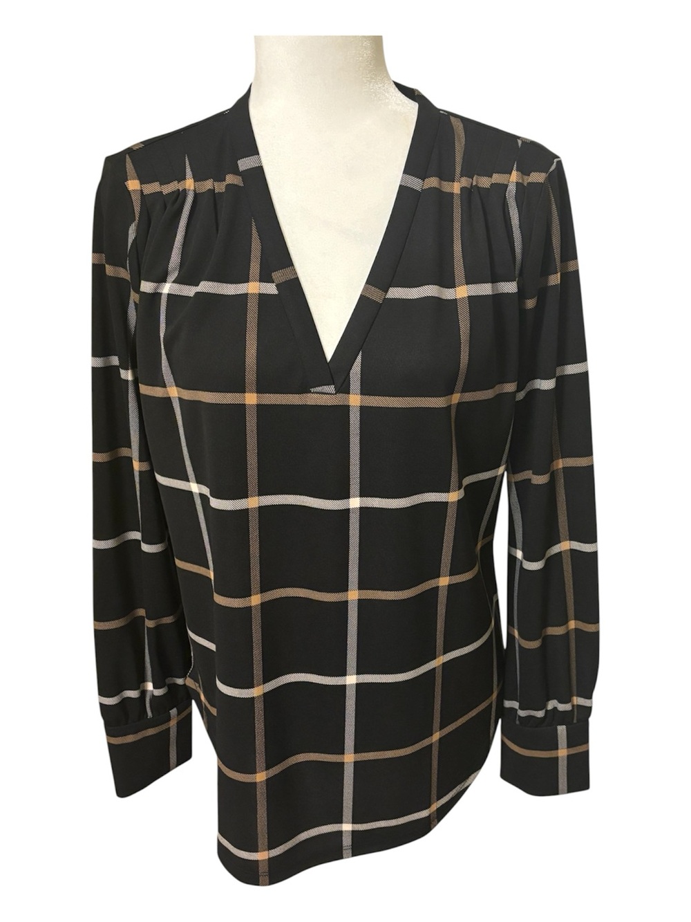 ANN TAYLOR Black Windowpane Long Sleeve Top Size Medium